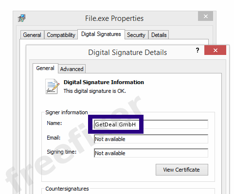 Screenshot of the GetDeal GmbH certificate